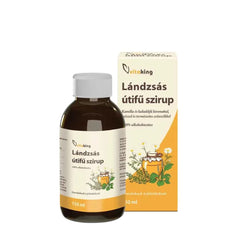 Vitaking Landzsas herbal syrup bottle with packaging, alcohol-free, made from natural ingredients.