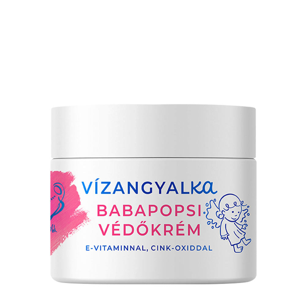 Vízangyal baby diaper cream jar featuring zinc oxide for protecting baby's sensitive skin from diaper rash.