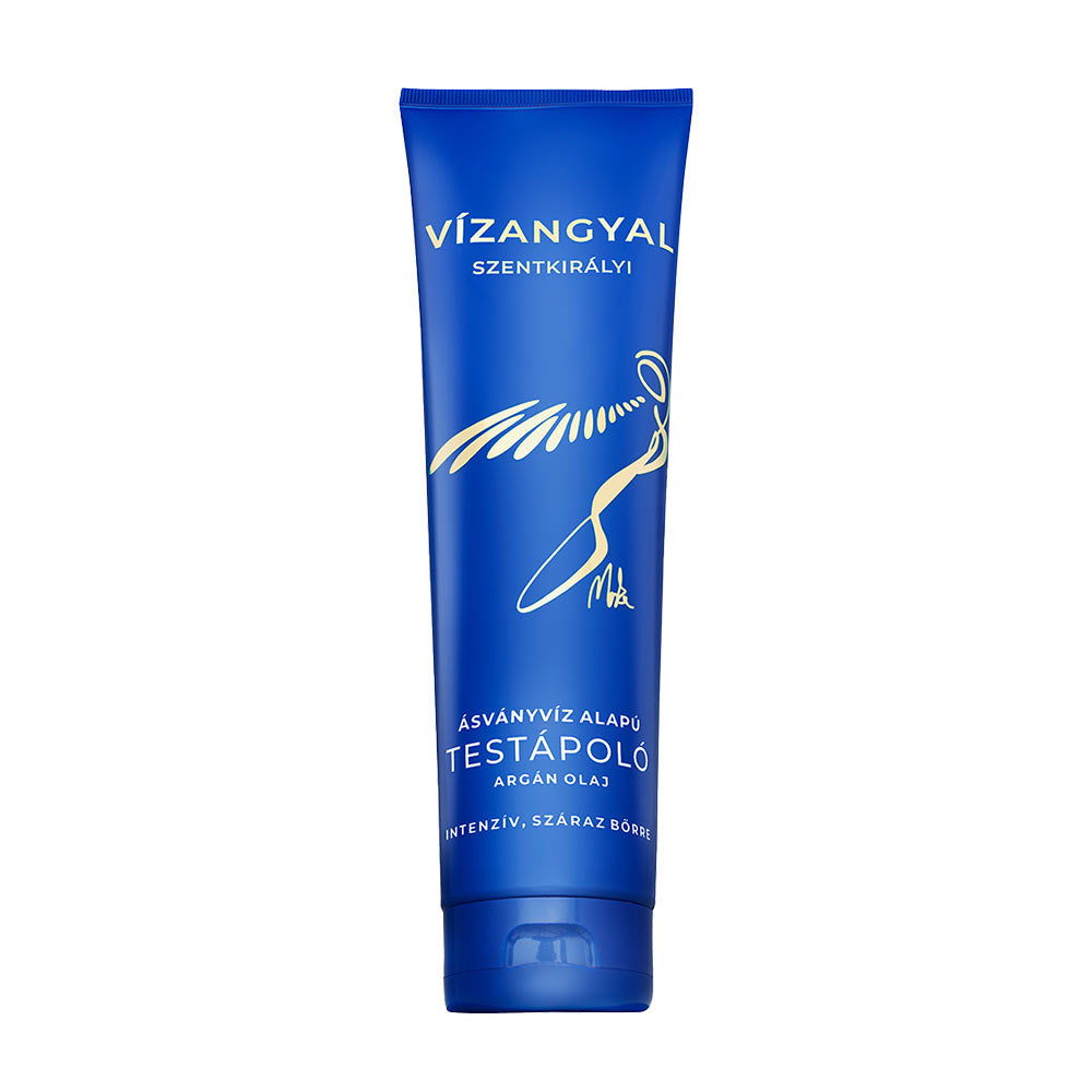 Vízangyal Argan Oil intensive hydrating body moisturizer tube with vibrant blue design.