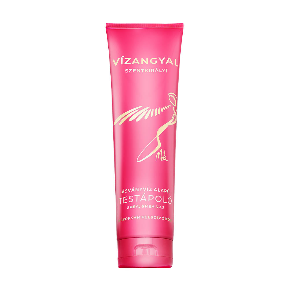Vízangyal Urea body moisturiser tube with a pink design promoting hydration and natural ingredients.