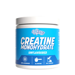 Wispy Creatine Monohydrate supplement container, unflavoured, 100% micronised, 3g serving, 100 servings.