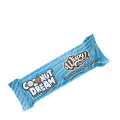 Wispy Protein Bar Coconut Dream flavor packaging, high protein, no added sugar, healthy snack, 230 calories.