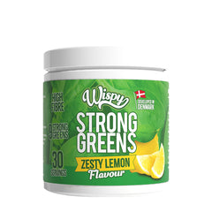 Wispy Strong Greens in Zesty Lemon flavor, high fiber supplement with nine strong greens, 30 servings.