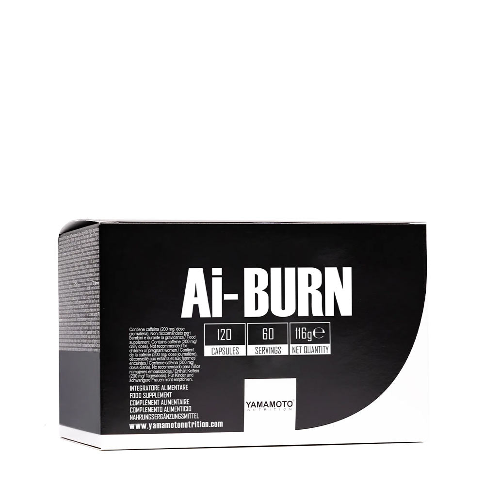 Yamamoto Nutrition Ai-BURN weight loss supplement box with 120 capsules for improved metabolism and fat loss.
