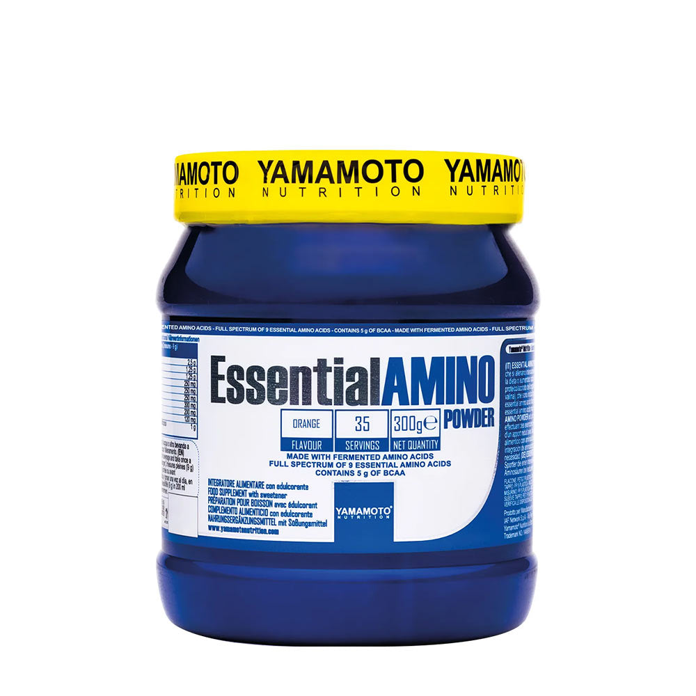 Yamamoto Nutrition Essential Amino Powder jar with plant-based essential amino acids for performance support.