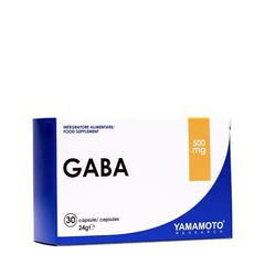 Yamamoto Nutrition GABA supplement box with 30 capsules, promotes relaxation and improved sleep quality.