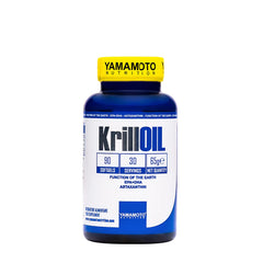 Yamamoto Nutrition Krill OIL bottle, 90 softgels, rich in omega-3 EPA and DHA for heart and brain health.