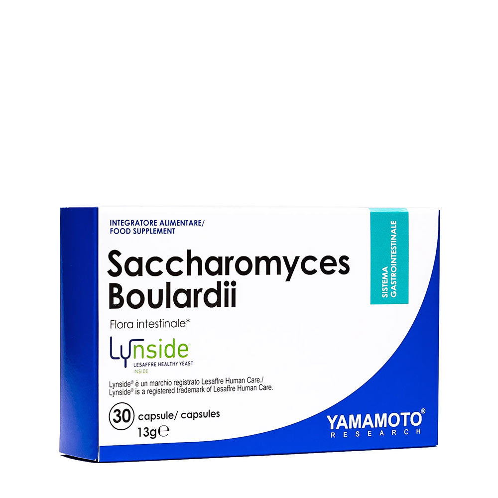 Yamamoto Nutrition Saccharomyces Boulardii Lynside® Pro SCB probiotic supplement box with 30 capsules for gut health.