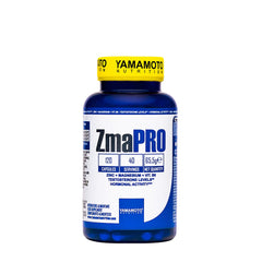Yamamoto Nutrition ZmaPRO supplement bottle with zinc, magnesium, and vitamin B6 for muscle recovery and hormonal support.