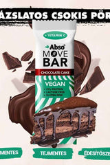 AbsoRICE Move Bar Chocolate Cake flavor, vegan, gluten-free, protein-rich snack with dark chocolate.