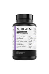ActiHealth ActiCalm bottle featuring stress management formula with herbal ingredients, vegan capsules for cognitive and digestive health.