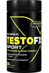 AllMax Nutrition TestoFX Sport supplement bottle with 80 capsules for testosterone support.