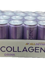 Allnutrition AllDeynn Collagen Drink packaging with multiple 330ml cans, promoting skin elasticity and wellness.