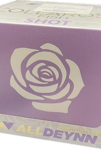 Allnutrition Collarose Fish Shot packaging, promoting skin elasticity and beauty benefits in a sleek purple box.