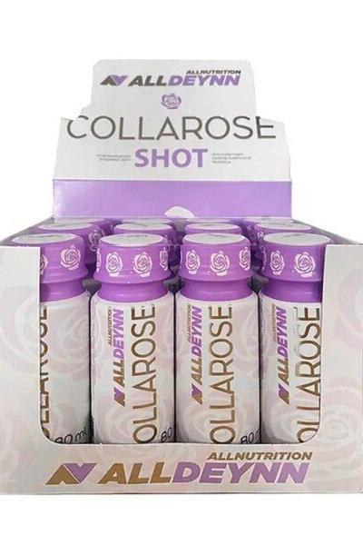 Allnutrition COLLAROSE SHOT pack with 12 x 80 ml bottles for improved skin elasticity and hair health.
