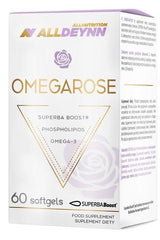 Allnutrition AllDeynn Omegarose box with 60 softgels, enriched with Antarctic krill oil and omega-3.