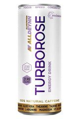 ALLDEYNN TURBOROSE Energy Drink can with natural caffeine, zero sugar, and refreshing tropical flavor.