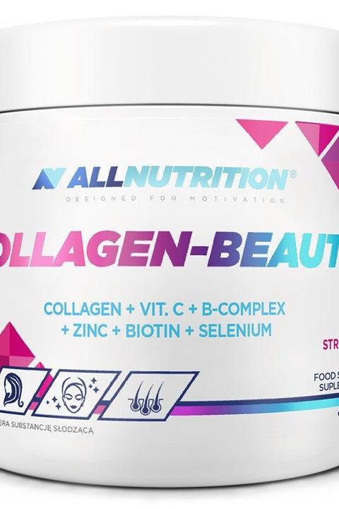 Allnutrition Collagen-Beauty supplement for healthy hair, skin, and nails with biotin, zinc, and selenium.