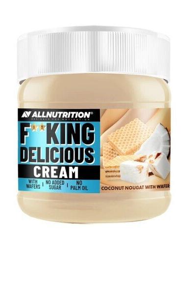 Allnutrition Fitking Delicious Cream jar with coconut nougat flavor, no added sugar, no palm oil, ideal for healthy meals.