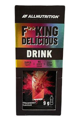 Allnutrition Fitking Delicious Strawberry Drink powder mix packaging, 9g, low calorie and easy to use.