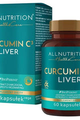Allnutrition Curcumin C3 Liver supplement bottle and box, featuring 60 vegan capsules for liver health.