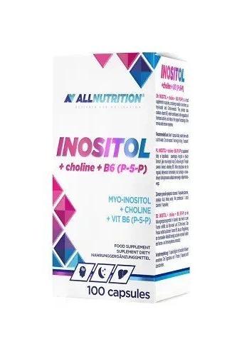 Allnutrition Inositol with Choline and B6 capsules, 100 count, supports nerve and liver health.