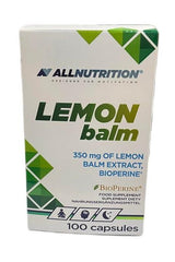 Allnutrition Lemon Balm supplement, 100 capsules, 350 mg lemon balm extract with BioPerine for enhanced absorption.
