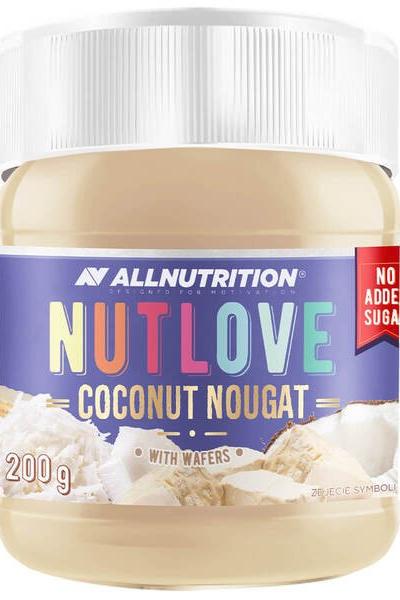 Allnutrition Nutlove Coconut Nougat with Wafers jar, 200g, no added sugar, healthy dessert alternative.
