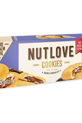 Allnutrition Nutlove Cookies packaging featuring double chocolate flavor with no added sugar.
