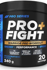 Allnutrition PRO+ Fight pre-workout supplement in grapefruit-kiwi flavor, boosts energy and performance, 20 servings.