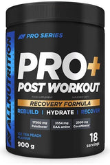 Allnutrition PRO+ Post Workout supplement tub for recovery with peach flavor, 18 servings, 900g. Rebuild, hydrate, recover.