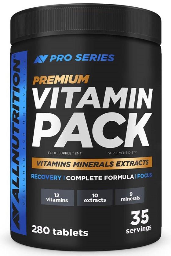 Allnutrition Pro Series Premium Vitamin Pack with 280 tablets for athletes, includes 12 vitamins, 10 extracts, and 9 minerals.