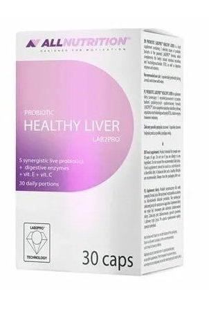 Allnutrition Probiotic Healthy Liver supplement packaging with 30 capsules for digestive support.