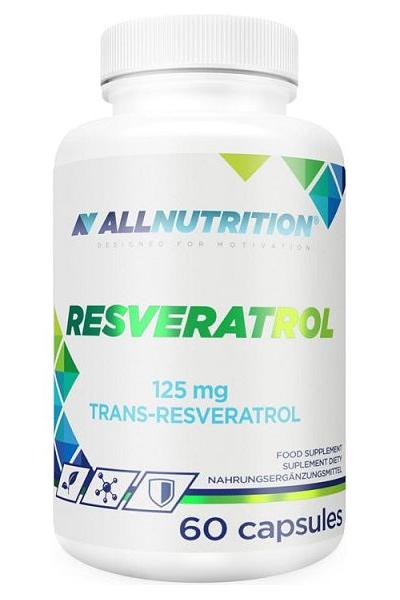 Allnutrition Resveratrol supplement bottle with 60 capsules, 125 mg trans-resveratrol for heart health.