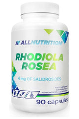 Allnutrition Rhodiola Rosea supplement bottle with 90 capsules, supports stress resistance and physical performance.