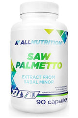 Allnutrition Saw Palmetto supplement bottle with 90 capsules for men's health and prostate support.