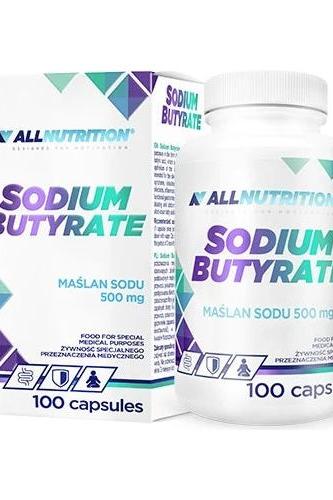 Allnutrition Sodium Butyrate supplement, 100 capsules for digestive support and inflammation reduction.