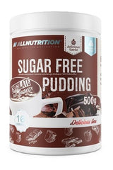 Allnutrition sugar free pudding powder in chocolate flavor, 500g, perfect for desserts without added sugar.