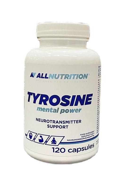 Allnutrition Tyrosine supplement bottle with 120 capsules for mental power and neurotransmitter support