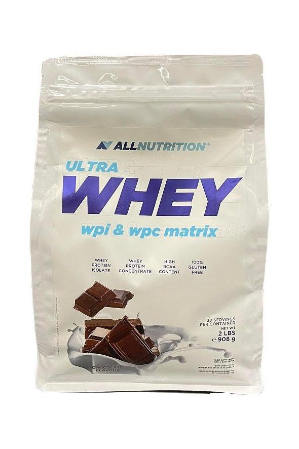 Allnutrition Ultra Whey protein powder bag, rich in whey protein isolate and concentrate for muscle growth.