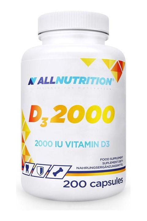 Allnutrition Vit D3 2000 supplement bottle with 200 capsules for optimal vitamin D intake.
