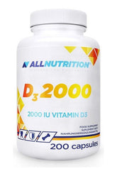 Allnutrition Vit D3 2000 supplement bottle with 200 capsules for optimal vitamin D intake.