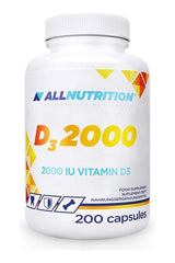 Allnutrition Vit D3 2000 supplement bottle with 200 capsules for optimal vitamin D intake.