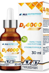Allnutrition Vit D3 4000 Drops 30ml bottle with box for immune support and strong formula.