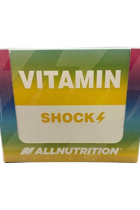 Allnutrition Vitamin Shock packaging, a vitamin supplement for active individuals, featuring vibrant colors.