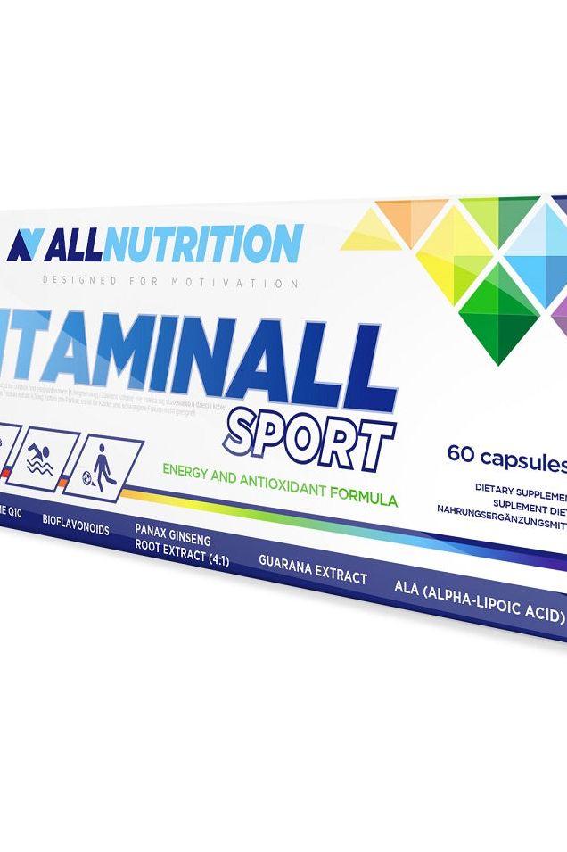 Allnutrition Vitaminall Sport supplement box with 60 capsules for energy and antioxidant support.