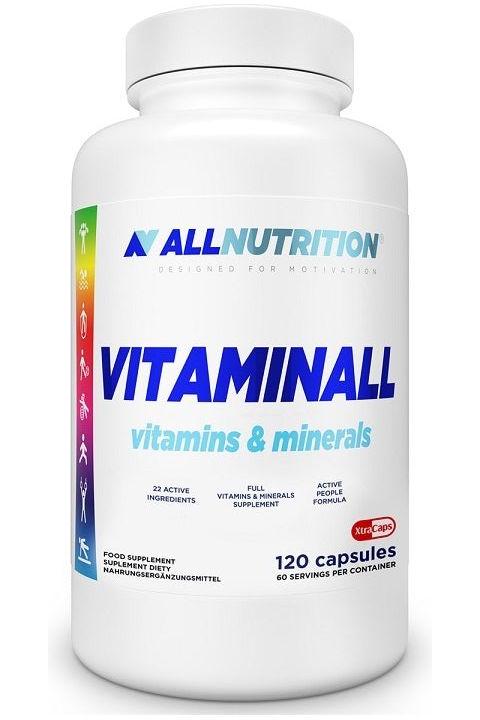 Allnutrition Vitaminall XtraCaps supplement bottle containing 120 capsules for vitamins and minerals support.
