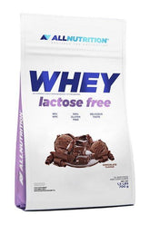 Allnutrition Whey Lactose Free protein powder bag, suitable for lactose intolerant individuals, chocolate flavor.
