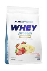 Allnutrition Whey Protein Premium Strawberry-Banana flavor, high-quality whey protein, 700g packaging.
