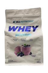 Allnutrition Whey Protein bag with blueberry flavor for muscle building and quick absorption.
